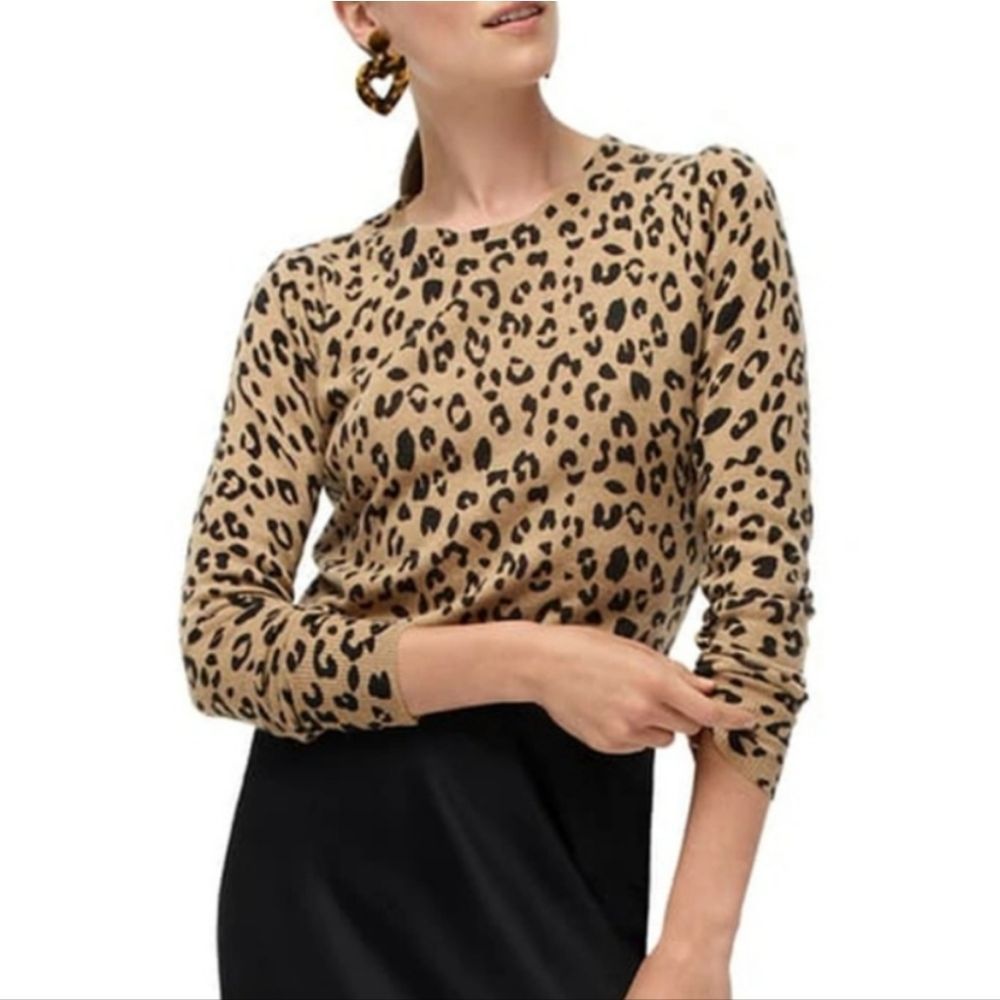 J. Crew Tan Leopard Print Cashmere Sweater Size Small